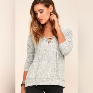 Lulu’s Slow Motion Heather Grey Lace-Up Hoodie